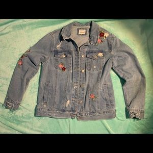 Flower embroidered jean jacket